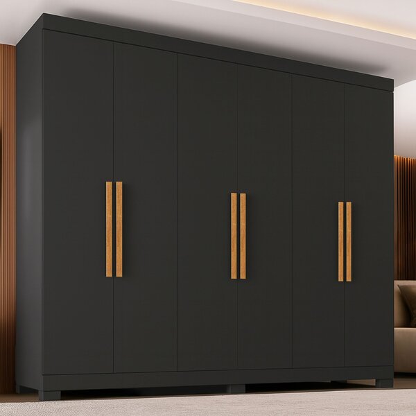 Guarda Roupa 6 Portas Com Pés Paris Espresso Móveis Preto