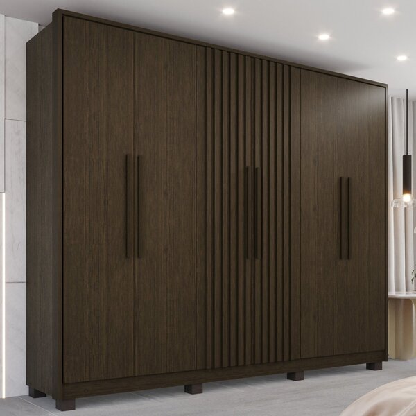 Guarda-roupa 6 Portas Com Ripado 6 Gavetas Potenza Cacau