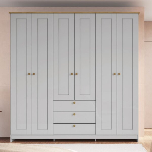 Guarda-roupa 6 Portas E 3 Gavetas Americano Branco Gelo/ipê