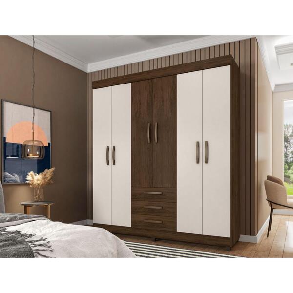 Guarda-roupa 6 Portas E 3 Gavetas - Cacau / Off White