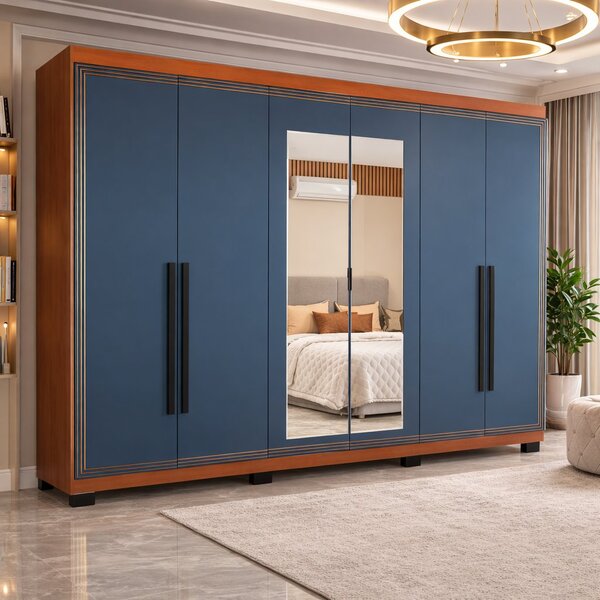 Guarda Roupa 6 Portas E 4 Gavetas Com Espelho Valência Freijó