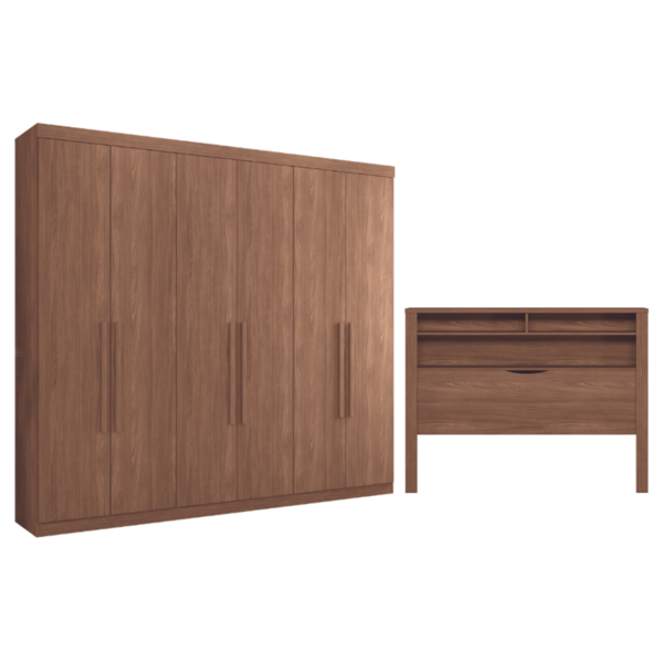 Guarda Roupa 6 Portas E Cabeceira Casal Holt Jatobá
