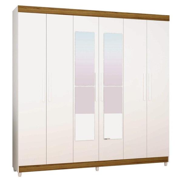 Guarda Roupa 6 Portas E Espelho Branco E Canela Vlr Móveis