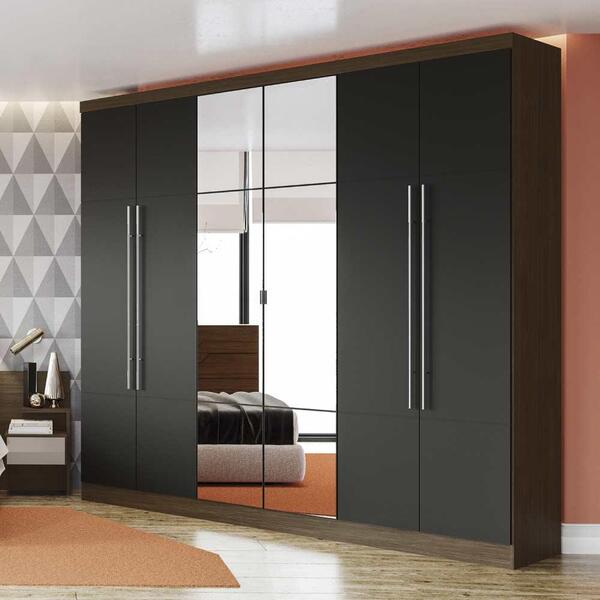 Guarda Roupa 6 Portas E Espelho Kappesberg - Jacarandá/preto