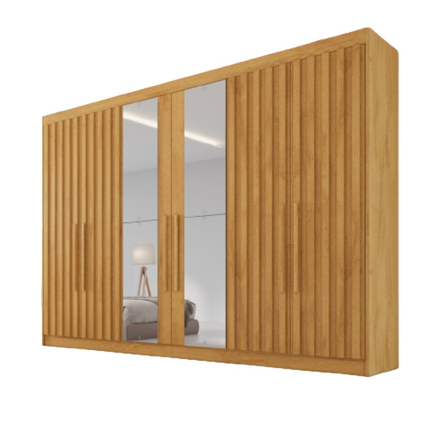 Guarda Roupa 6 Portas Potente 4 Ripado Com Espelho 100 Mdf Mó