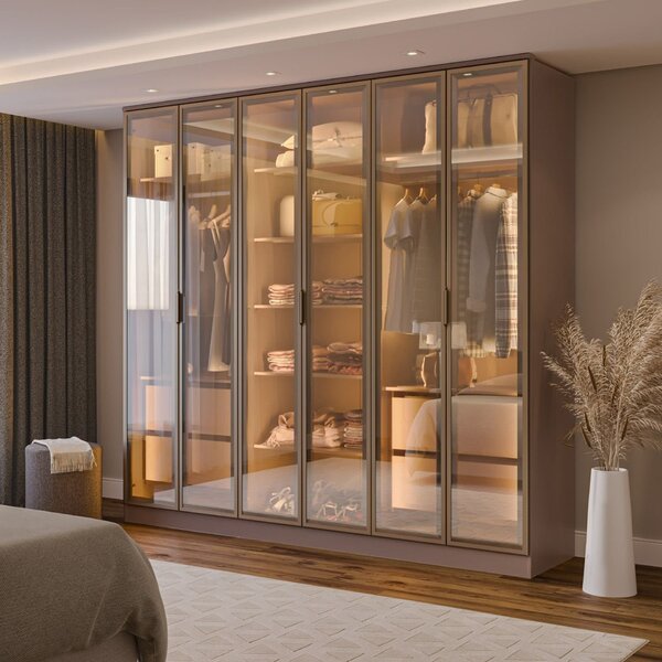 Guarda-roupa 6 Portas Reflecta Com Led 100% Mdf Orion Cabecas