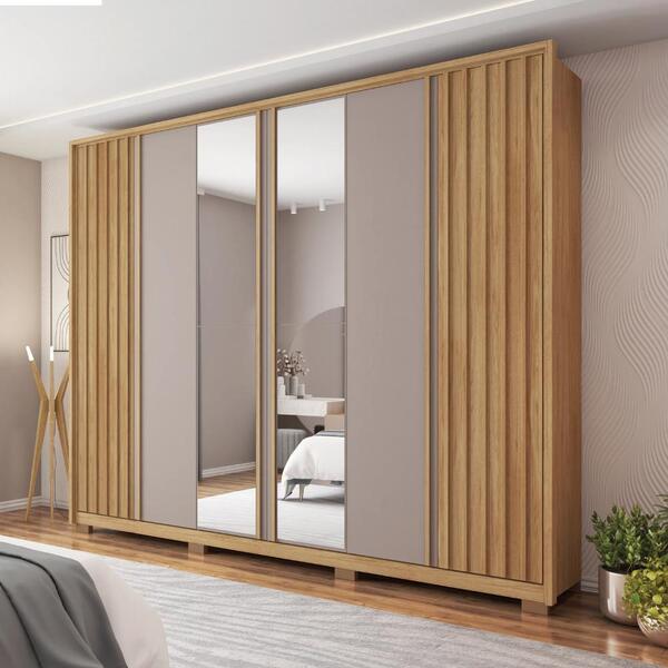 Guarda Roupa 6 Portas Ripado Com 2 Espelhos Foz Buriti Fendi