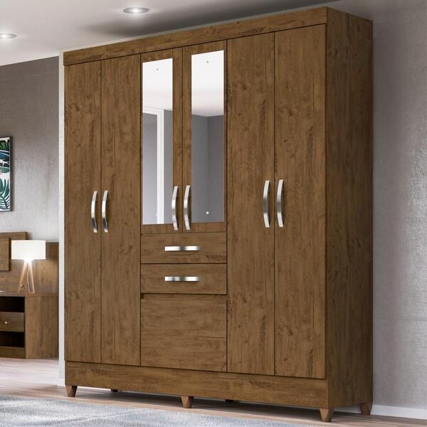 Guarda Roupa 6 Portas Vega Castanho Wood Com Espelho