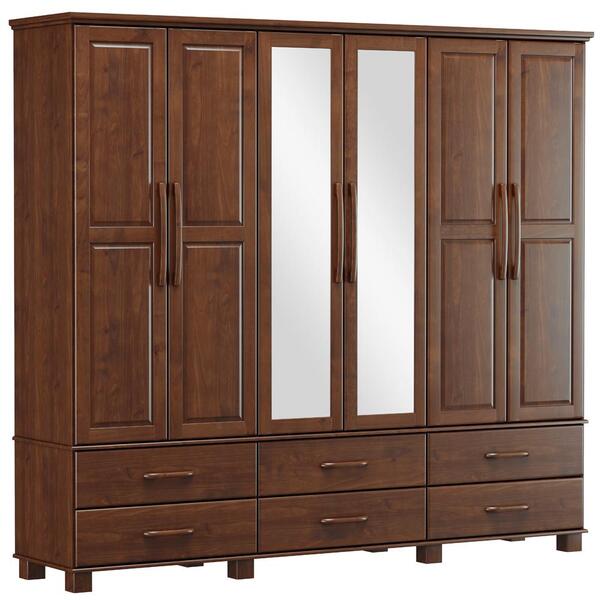 Guarda Roupa 6 Pt Com Espelho Madeira Maciça 2244 Ouro Fnt