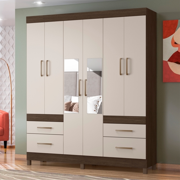 Guarda Roupa 6p Com Espelho Candy Ébano/off White