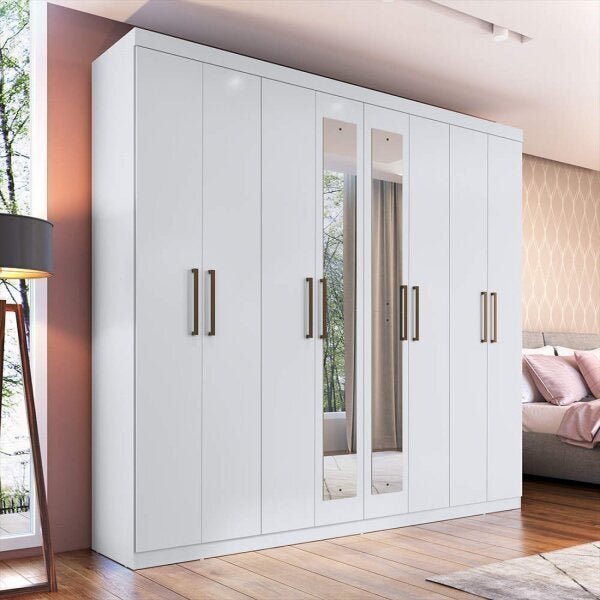 Guarda-roupa 8 Portas 2 Gavetas E Espelho Jaú Yescasa Branco