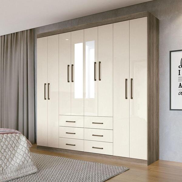 Guarda Roupa 8 Portas 6 Gavetas Com Espelhos Liverpool Santos