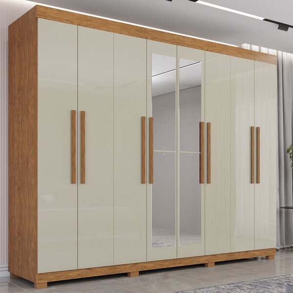 Guarda-roupa 8 Portas Com Espelho 4 Gavetas Milano Cinamomo/o