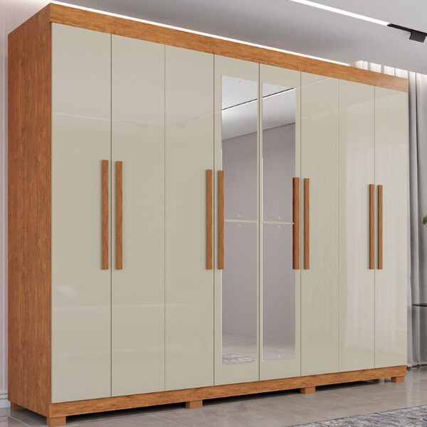 Guarda Roupa 8 Portas Com Espelho 4 Gavetas Milano Imop Móveis