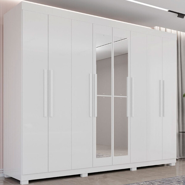 Guarda Roupa 8 Portas Com Espelho 4 Gavetas Milano Imop Móveis