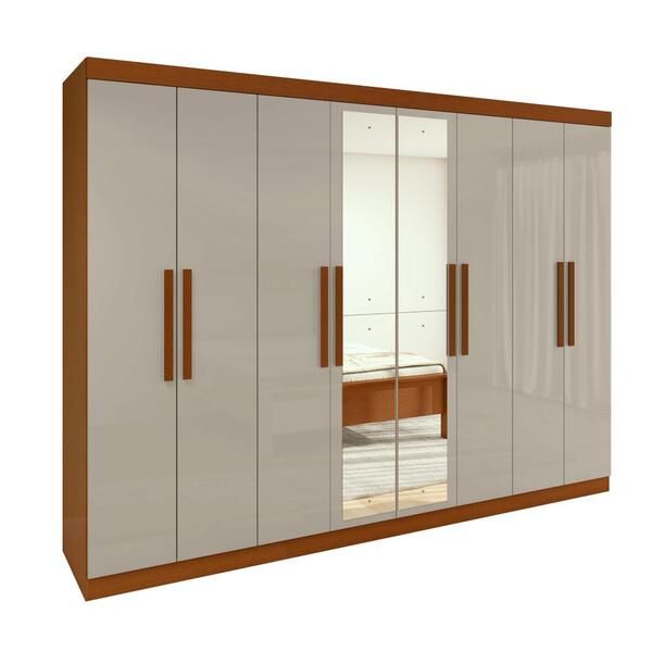Guarda Roupa 8 Portas Easy Slim Com Espelho Frassino / Off Wh