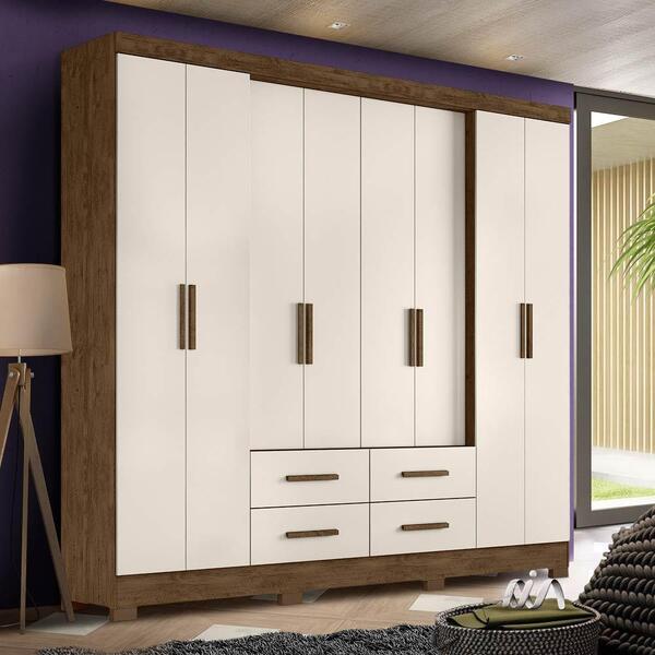 Guarda Roupa 8 Portas San Lorenzo Plus Castanho Wood Baunilha