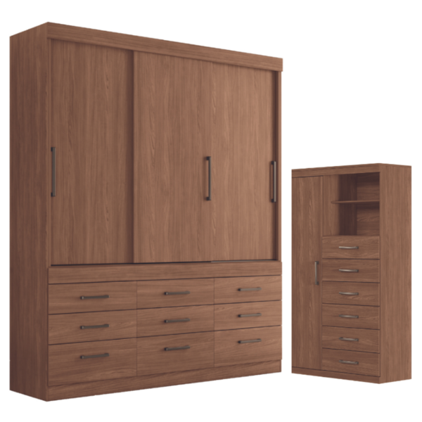 Guarda Roupa 9 Gavetas E Armário  Boreal Jatobá Areia