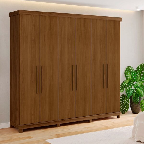 Guarda Roupa  6 Portas 5 Gavetas 100% Mdf Valencia Nogueira
