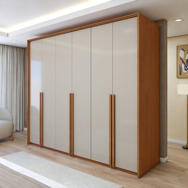Guarda Roupa  Style 6 Portas 4 Gavetas 100% Mdf  Amêndoa Clea