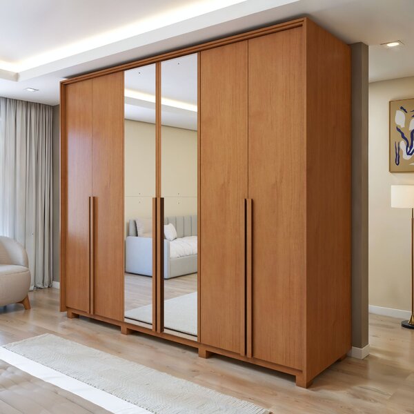 Guarda Roupa  Style 6 Portas 4 Gavetas 100% Mdf Com Espelho E
