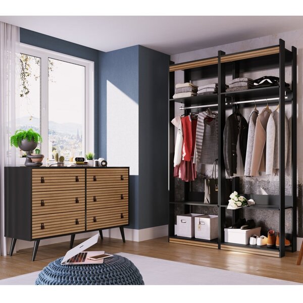 Guarda Roupa Aberto Closet 2 Cabideiros Com Cômoda 6 Gavetas