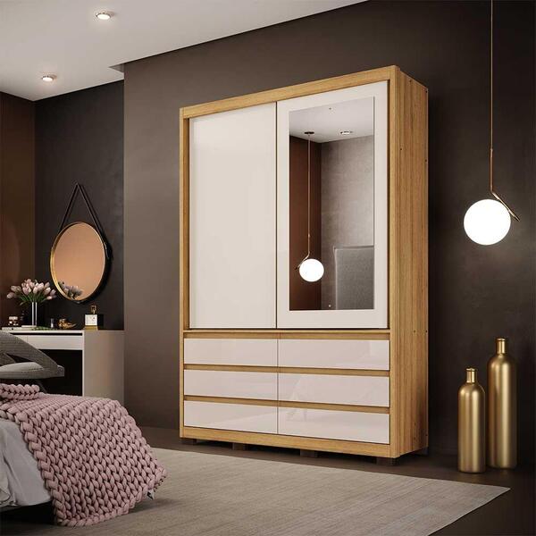 Guarda Roupa Afago Com Espelho E Pés 2 Portas Toffe/creme Dj