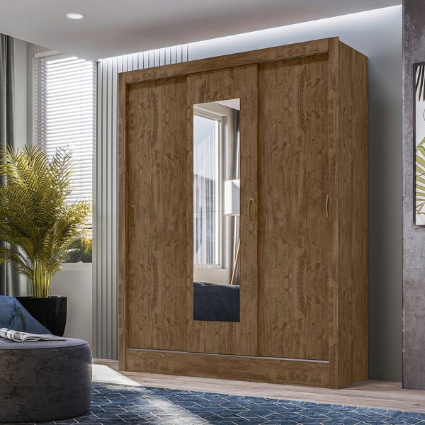 Guarda Roupa Afrodite 3 Portas Castanho Wood Bnn Decor