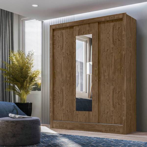 Guarda Roupa Afrodite 3 Portas Castanho Wood Tana Decor