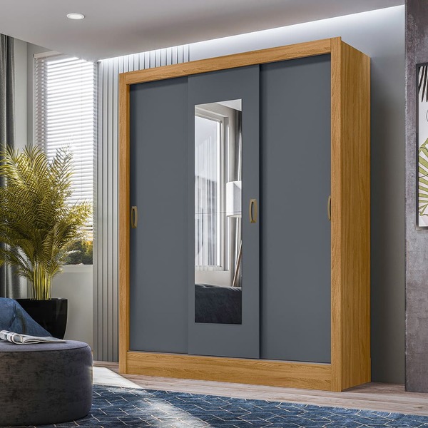 Guarda Roupa Afrodite 3 Portas Freijó Cinza Bnn Decor