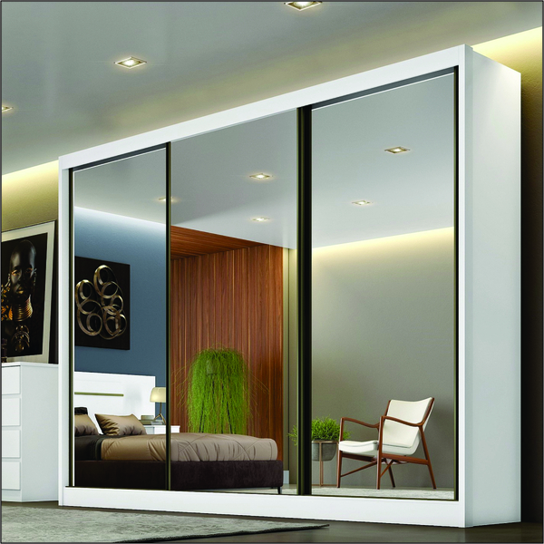 Guarda Roupa Alfeu 3 Portas Com Espelho 8 Gavetas Branco - No