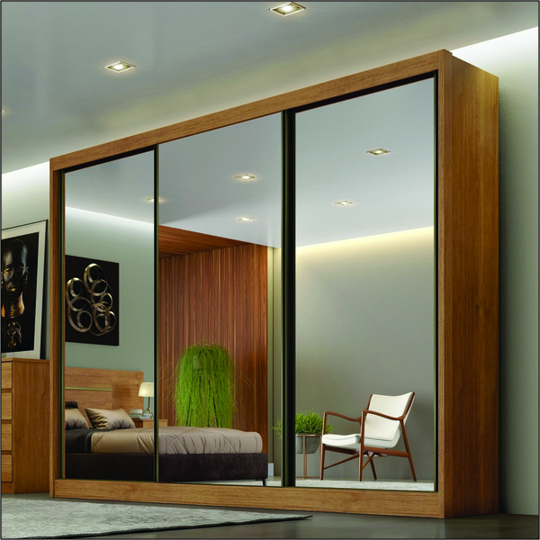 Guarda Roupa Alfeu 3 Portas Com Espelho 8 Gavetas Cumaru - No