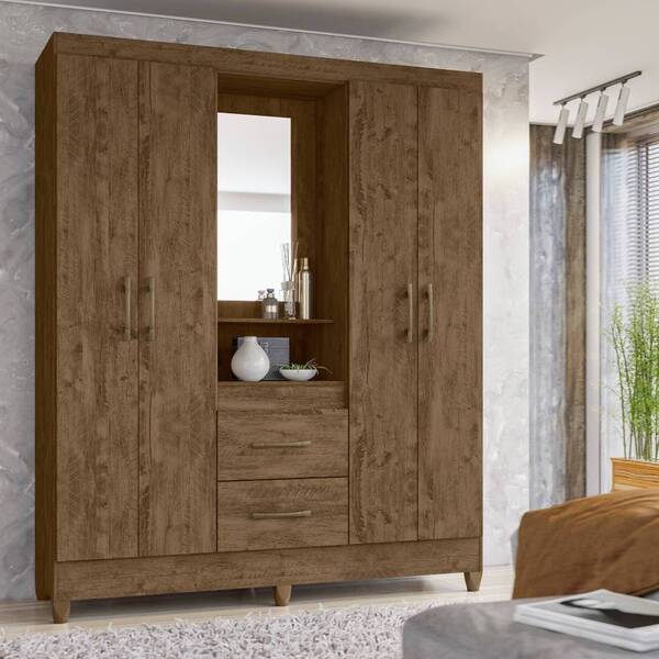 Guarda Roupa Allegra Com 4 Portas Castanho Wood Tana Decor