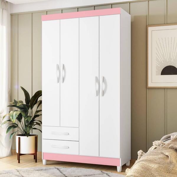 Guarda Roupa Âmbar Flex Com 4 Portas - Branco/rosa