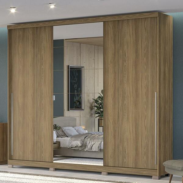 Guarda Roupa Armário Roupeiro Casal 3 Portas Espelho 4 Gaveta