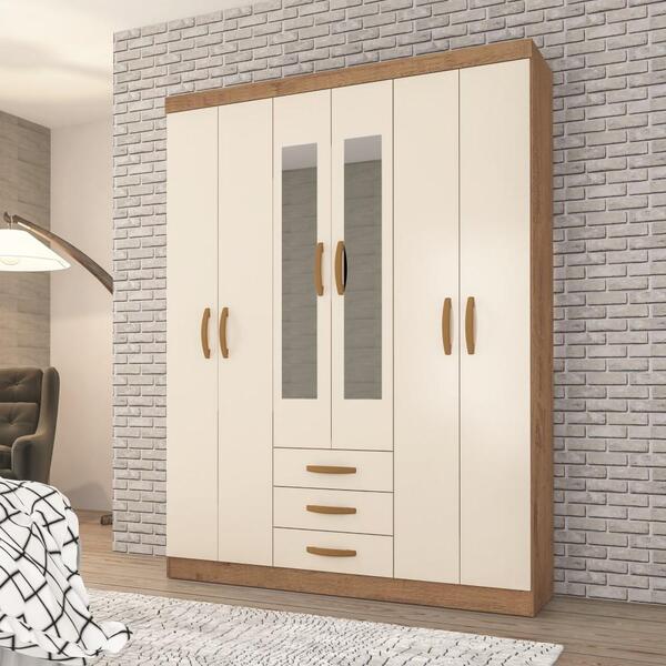 Guarda Roupa Armário Roupeiro Milano Quarto 6 Portas Espelho