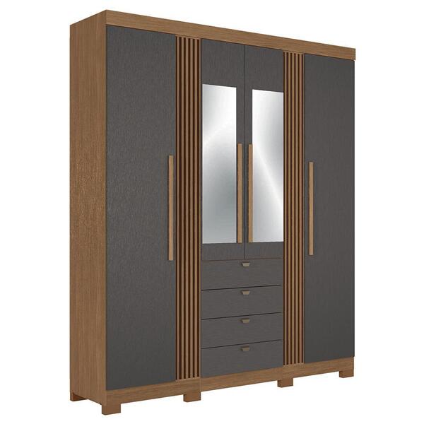 Guarda Roupa Aurora 4.4 Ripado 4 Portas E 4 Gavetas Com Espel