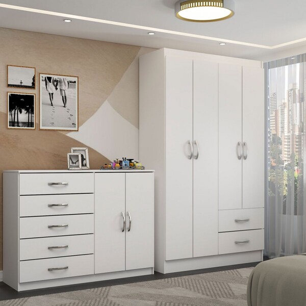 Guarda-roupa Bella 4 Portas 2 Gavetas Com Cômoda 2 Portas 5 G
