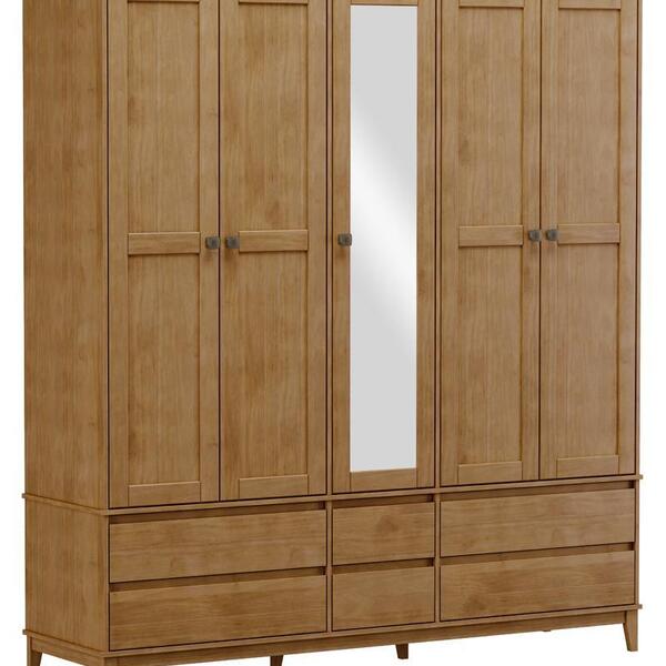 Guarda Roupa Bipartido 5 Portas 6 Gavetas Prata Freijo 2804f