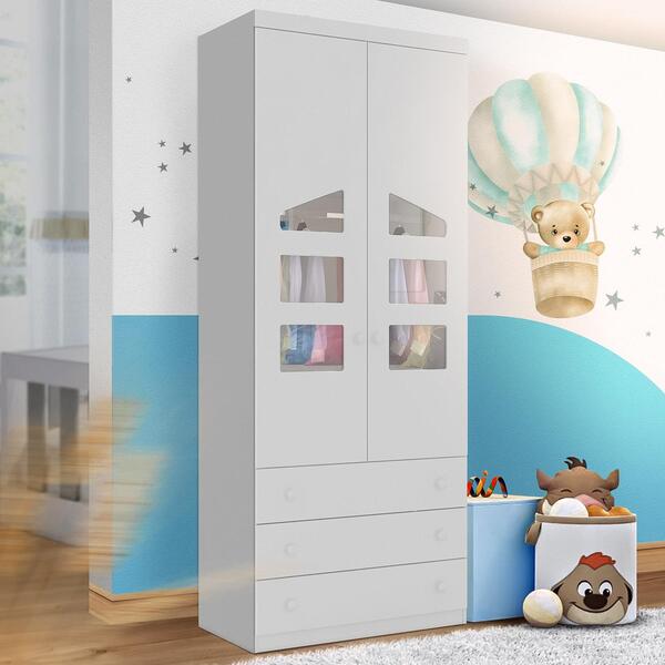 Guarda Roupa Branco Infantil 2 Portas 3 Gavetas Elias Shop Jm