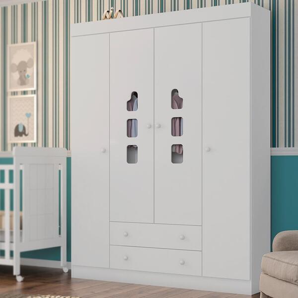 Guarda Roupa Branco Infantil 4 Portas 2 Gavetas Léo Shop Jm B