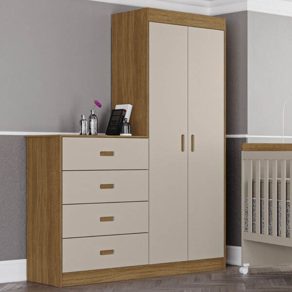 Guarda-roupa C/ Cômoda Infantil 2 Portas 4 Gavetas 100% Mdf N