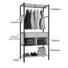 Guarda-roupa Cabideiro 2 Gavetas Nichos Prateleiras Aço Carbo