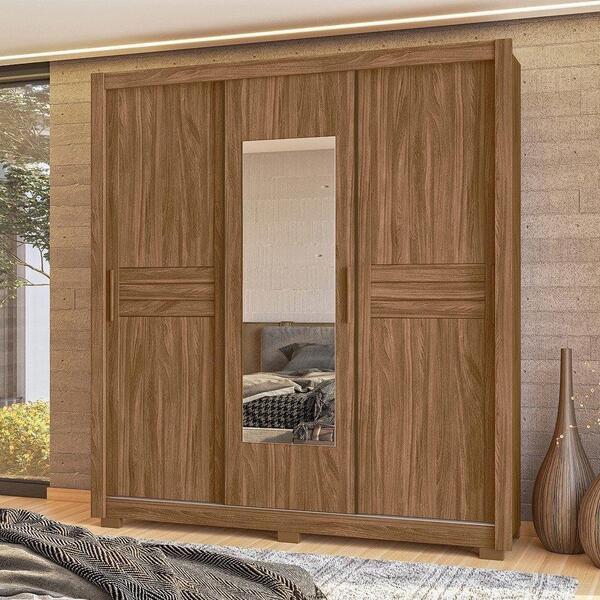 Guarda Roupa Canada 3 Portas Com Espelho 3 Gavetas Naturale