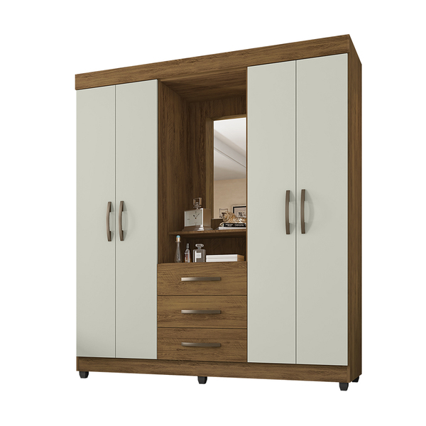Guarda Roupa Capadócia C/ 4 Portas E Espelho Freijó/cinza Cri