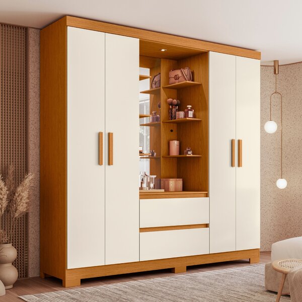 Guarda Roupa Capelinha Casal 04 Portas Olímpia Cinamomo/off W