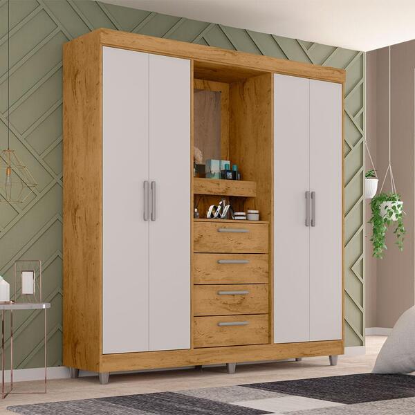 Guarda Roupa Capelinha Solteiro Com Espelho Freijó Baunilha 2