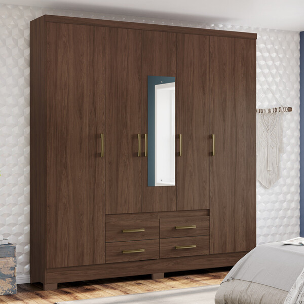 Guarda Roupa Casal 04 Portas Com Espelho 04 Gavetas Alba Henn