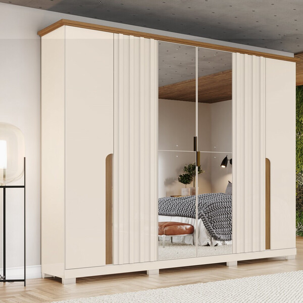 Guarda Roupa Casal 06 Portas 06 Gavetas Com Espelho Napoli He