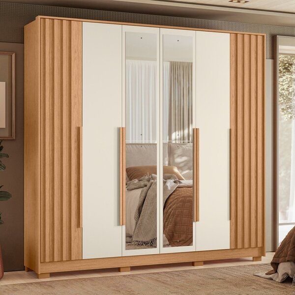 Guarda Roupa Casal 06 Portas Com Espelho Deville Freijó/off W